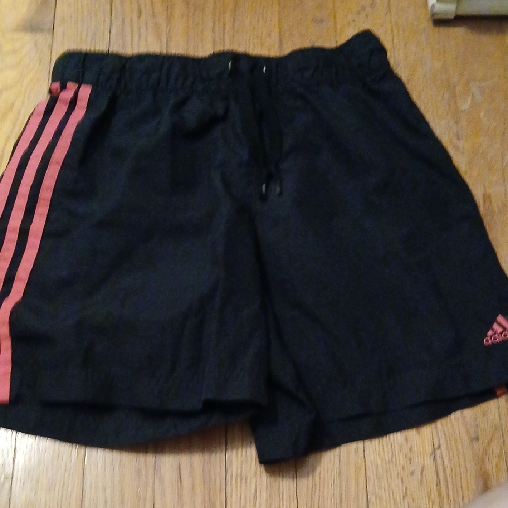 Adidas Black Shorts with Pink Stripes